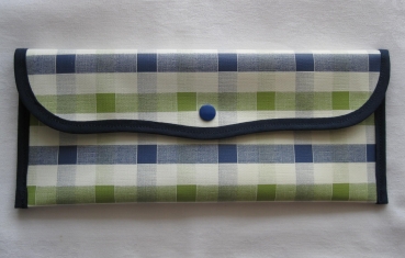 Cutlery Bag Oilcloth - Checked Blue/Green/White